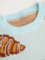 Knit Croissant Pattern Oversized Sweater
