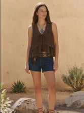Cotton-blend Ruffled Studded Lace Trim Tie Front Tank Top