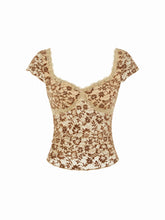 Jacquard Floral Lace Sweetheart Neck Ruffle Sleeve Top