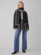 Contrasting Stitching Jacket With Scarf