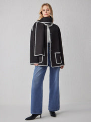 Contrasting Stitching Jacket With Scarf