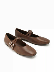 FAUX LEATHER BUCKLE MARY JANE FLATS