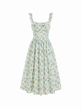 Floral Square Neck Ruffled Tie Back A-line Maxi Dress