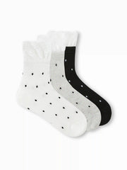 3 PAIRS POLKA DOT LACE TRIM CREW SOCKS