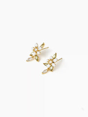 FLOWER & LEAF ZIRCON STUD EARRINGS