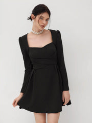 Square Neck Tie Back Ruffle Mini Dress