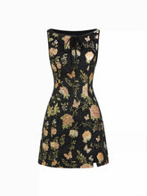 Jacquard Floral Boat Neck Cut Out Mini Dress