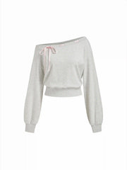 Cotton-blend Asymmetrical Neck Knotted Oversized Sweatshirt