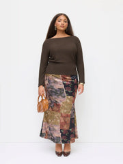 Velvet Mid Rise Floral Elastic Waist Maxi Mermaid Skirt