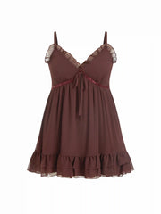 Chiffon V-Neck Lace Ruffle Hem Mini Dress Curve & Plus