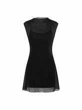 High Stretch Stand Collar Ruffled Texture A-line Mini Dress & Cami Mini Dress Set