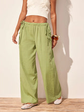 Cotton-blend Mid Rise Drawstring Wide Leg Trousers