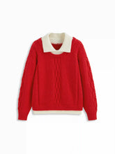 Knit Collar Two Tone Contrasting Binding Long Sleeve Top