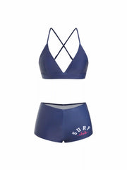 High Stretch V-neck Criss Cross Triangle Bikini Set