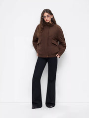Corduroy Funnel Neck Zip Through Oversized Puffer