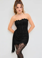 Lace Sculptural Tube Draped Bobycon Mini Dress