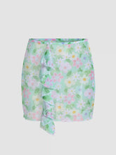 Floral Ruffle Trim Tie Side Cover Up Skirt