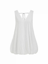 Cotton Lace Jacquard V-neck Bubble Hem Oversized Mini Dress