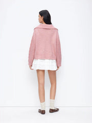 Cable Knit Collar Tie Front Cardigan