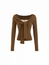 Cotton-blend Off-shoulder Long Sleeve Twist Top