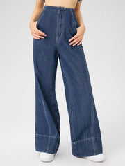 Solid Denim High Waist Baggy Jeans