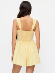 Cotton-blend Sweetheart Textured Shirred Lace Trim Romper