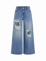 Cider Denim Low Rise Cut Out Ripped Baggy Jeans