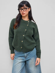 Knit Wool-blend Asymmetrical Button Up Oversized Long Sleeve Sweater