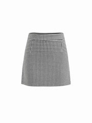 Asymmetrical Neck Ruched Long Sleeve Top & Mid Rise Gingham A-line Mini Skirt Set