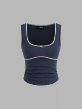 Cotton-blend U-neckline Contrasting Binding Ruched Tank Top