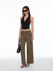 Low Rise Metal Detail Oversized Wide Leg Trousers