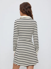 Cotton-blend Stripe Collar Long Sleeve Mini Dress