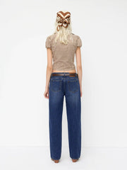 Denim Low Rise Straight Leg Jeans With Belt