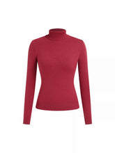 Fleece-lined Knit Solid Turtleneck Long Sleeve Top