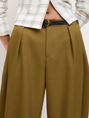 Mid Rise Barrel-leg Trousers With Belt