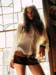 Suede Low Rise Lace Up Knotted Micro Shorts