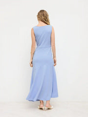 Boat Neck Solid Ruffle Ruched Maxi Dress