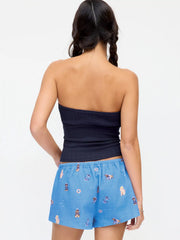 Cotton Pointelle Sweetheart Knotted Shirred Bandeau Top