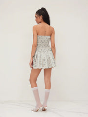 Cotton-blend Floral Ruched Bandeau Mini Dress