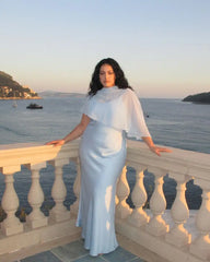 Satin High Neck Cape Sleeve Maxi Dress Curve & Plus
