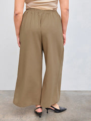 Mid Waist Belted Pocket Wide Leg Trousers Curve & Plus