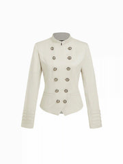 Napoleon Cotton-blend Stand Collar Double Breasted Jacket With Metal Detail