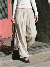 Cotton-blend Mid Rise Ruched Tapered Trousers