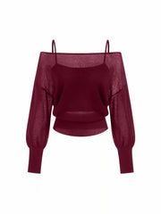 Oversized Off-shoulder Two-piece Knitted Top