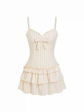 Cotton-blend Sweetheart Striped Ruffled A-line Mini Dress