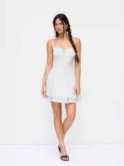 Cotton-blend Broderie Anglaise V-neck Lace Up Ruched A-line Mini Dress