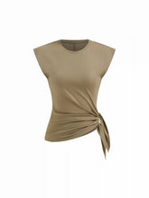 Cotton-blend Round Neckline Tie Side Ruched Top