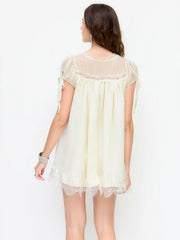 Chiffon Lace Trim Puff Sleeve Oversized Blouse