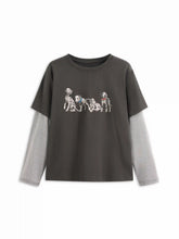Dog Graphic Striped Long Sleeve Two Tone Oversized Tee Curve & Plus
