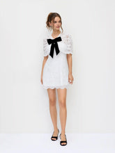 Cotton-blend Lace V-neck Bowknot A-line Mini Dress